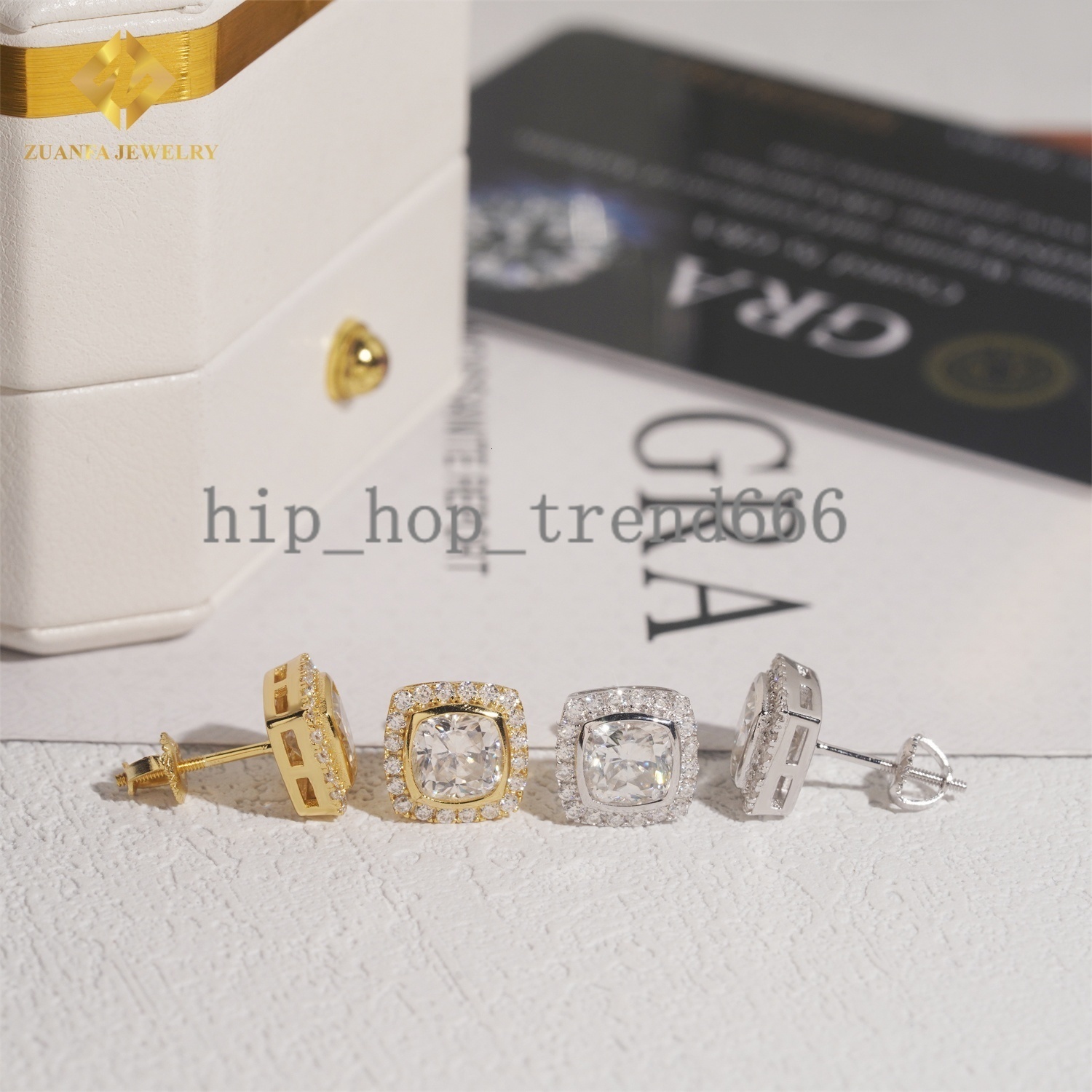 Wholesale Stud Earrings Men Iced Out Moissanite Earrings VVS Fire Jewelry with Box 925 Silver Stylish Fashion Style Hip Hop