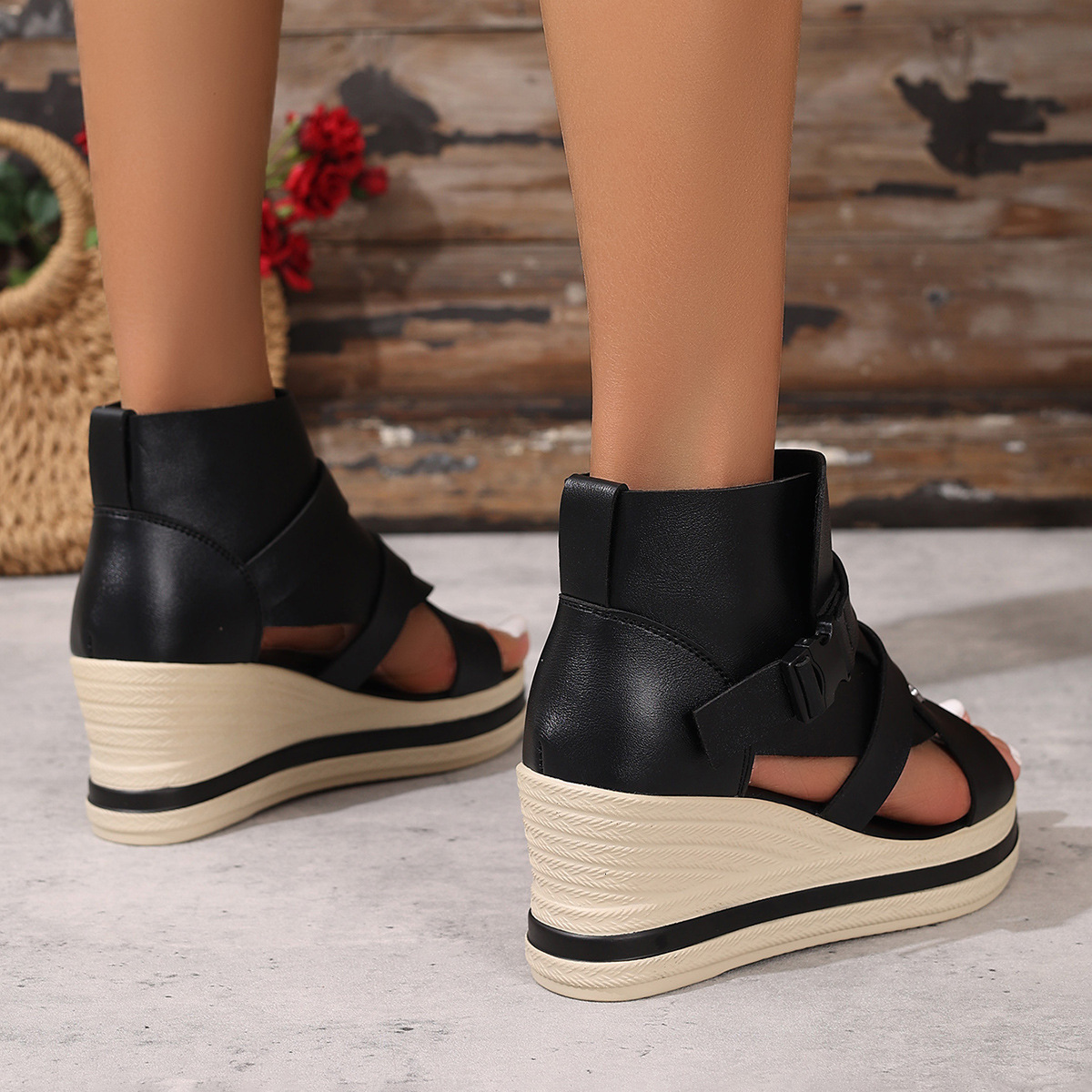 Ddmysports Plus Size Waterproof Platform Wedge Sandals For Women With High Heels And Back Zipper Peep Toe Design Outdoor Shoes