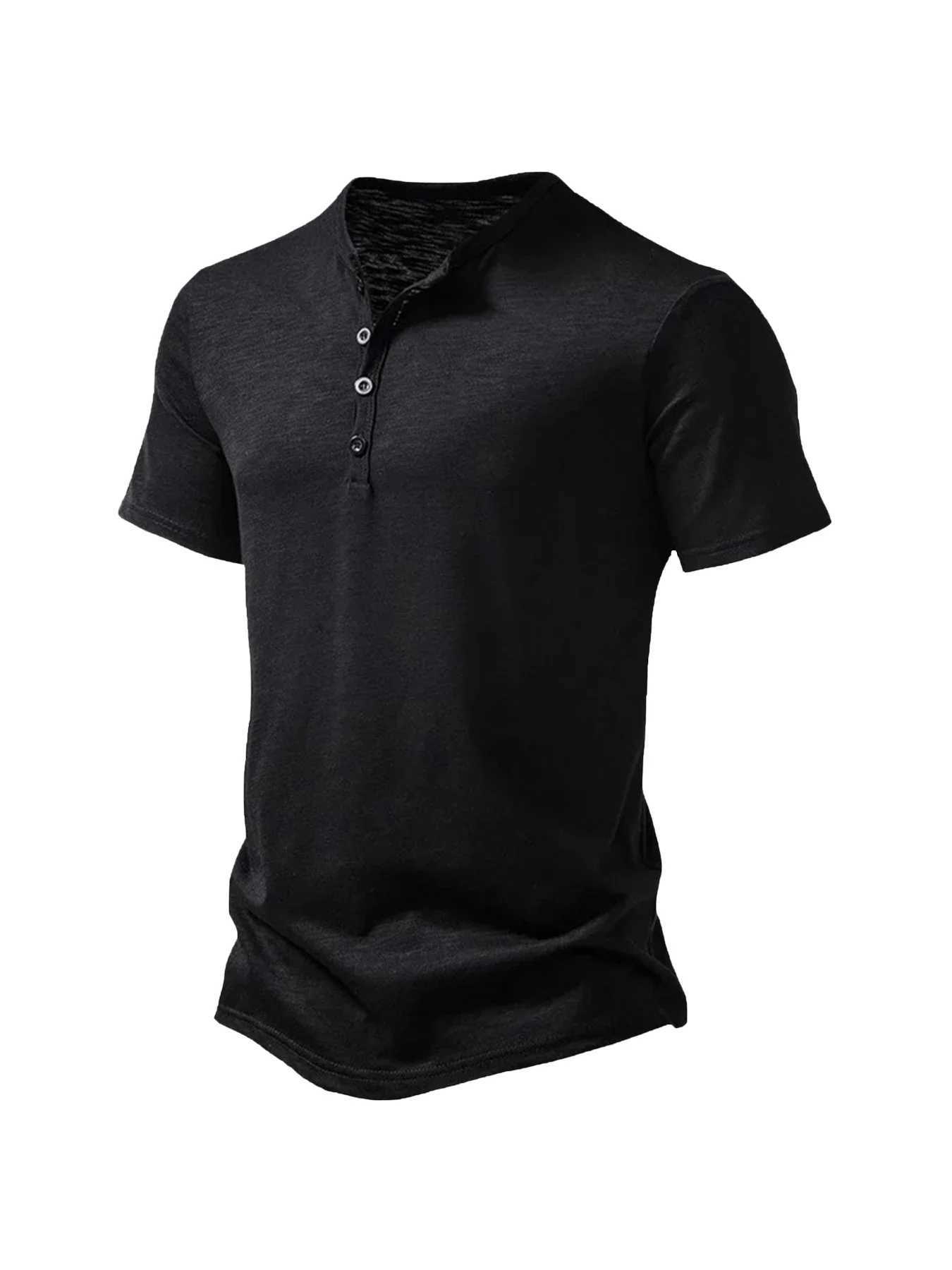 Mens Summer Basic T-Shirt Henley Neck Short Sleeve Male Casual Pullover Outdoor Breathable Streetwear Mens T-Shirt Tops Y250724