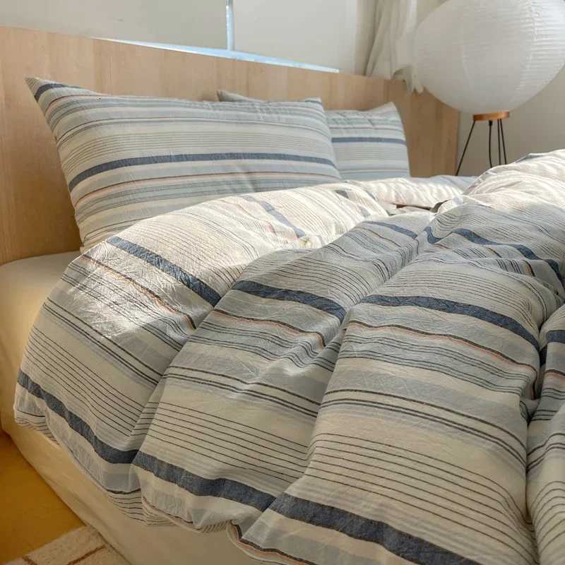 Nordic sling Cotton Pink Stripes Duvet Cover 150x200 Size Girls Room housse Skin friendly Breathable Comforter Sets Y250819