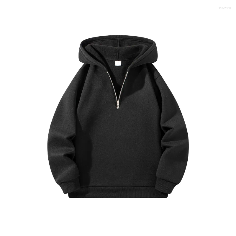 Cotton Men's Hoodies Half Zipper Hooded Solid Color Long Sleeve Sweatshirts Autumn Loose Sport Warm Sweats Fashion Casual Pullover