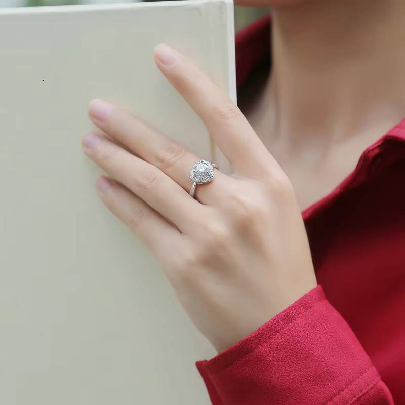 R.Gem. 925 Sterling Silver Moissanite Diamond Engagement Ring for Women