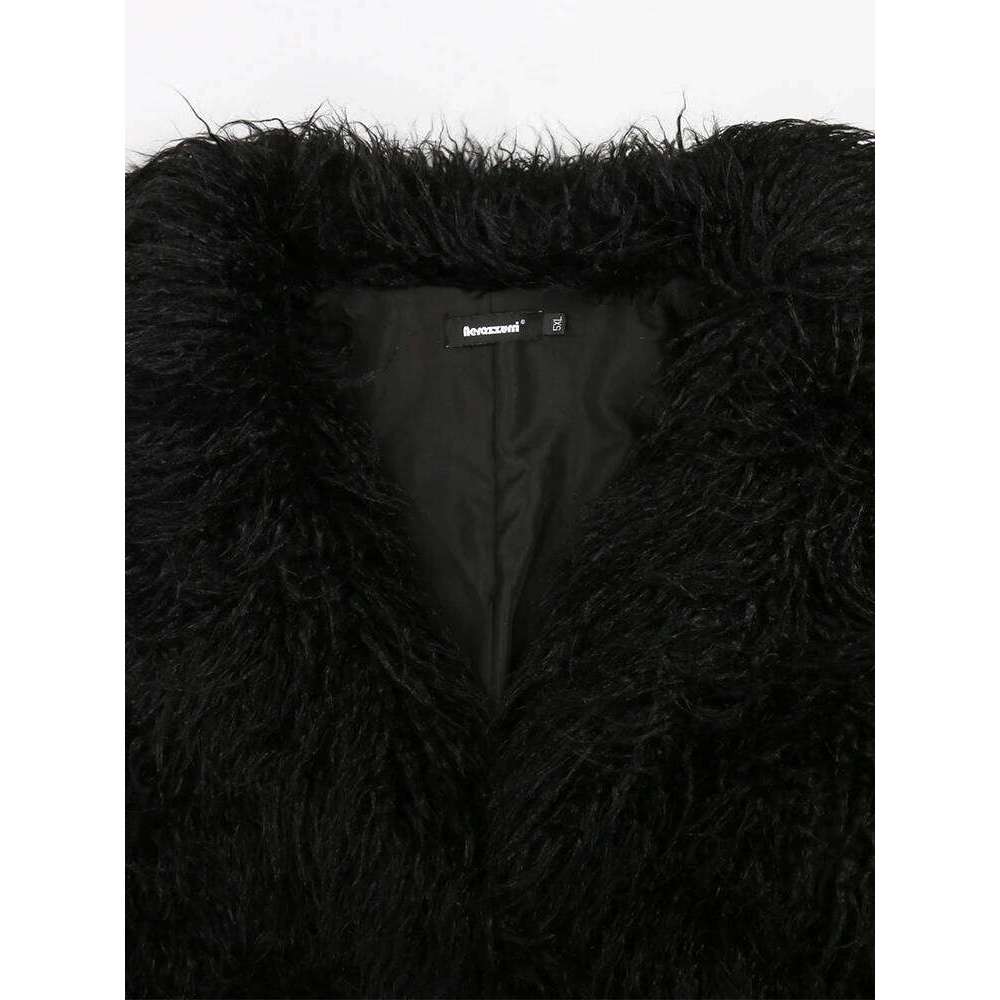 Nerazzurri Winter Long White Black Hairy Shaggy Fluffy Thick Warm Soft Stylish Faux Mongolia Lamb Fur Coat Women Belt Lapel 2023