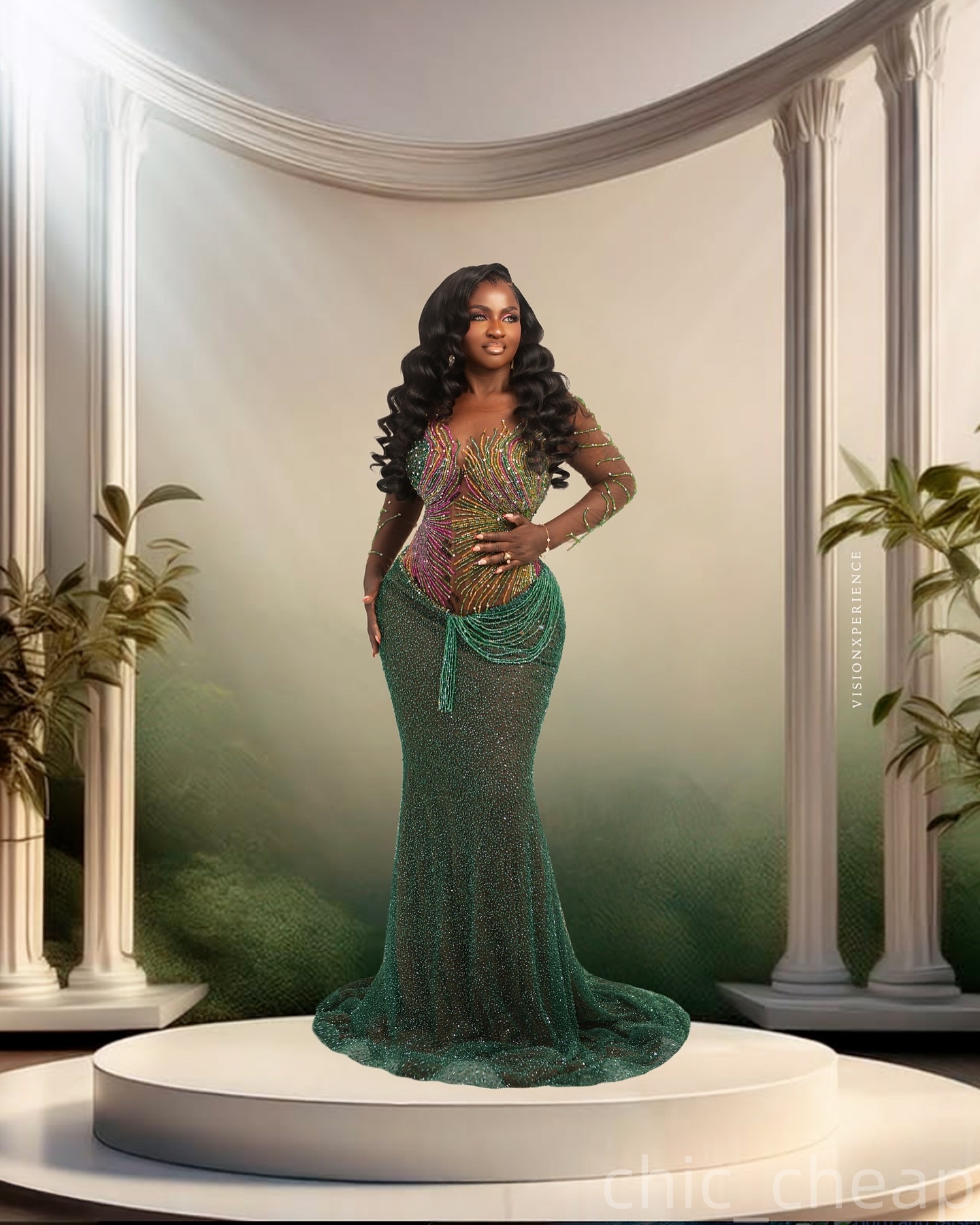 Mermaid Dark Green Prom Dresses 2025 Beaded Illusion Sequined Evening Formal Party Second Birthday Engagement Gowns Plus Size Dress For Special Occasi