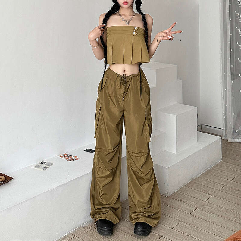 2023 Spring Summer New Women's Solid Color Slim Fit Tube Top Vest Fashion High Waist Wide Leg Pants 2f9