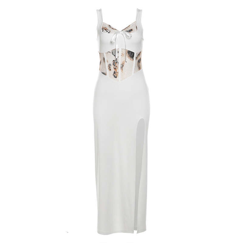 2024 Summer New Women's Solid Color Slim High Waist Fashion Strap Sleeveless Split Dress 31d