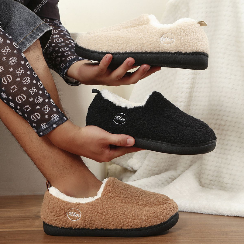 New Warm Fleece-Lined Thick Versatile Shoes Non-Slip Winter Closed-Back Thick-Soled Cashmere Cotton Slippers