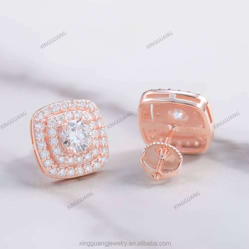 Custom Fine Jewelry Earrings Sier Gold Plated Screw Back Stud D Color VVS Moissanite Earring GRA Certificate