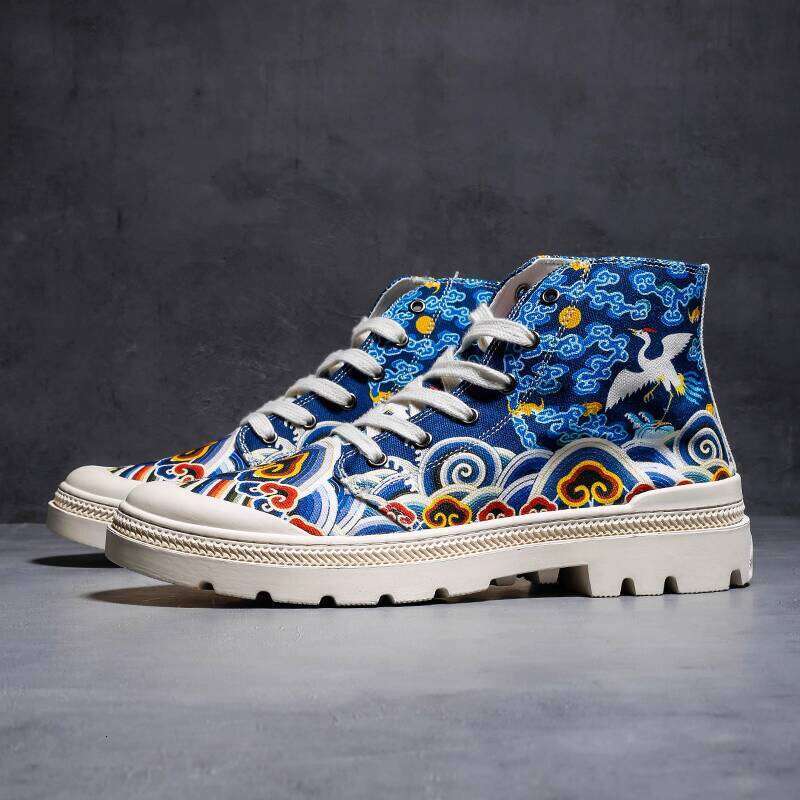 Jifffly High-Top Sneakers Trendy Chinese Canvas Shoes Men's Ethnic Style National Trend Cloud Crane Nine Skies
