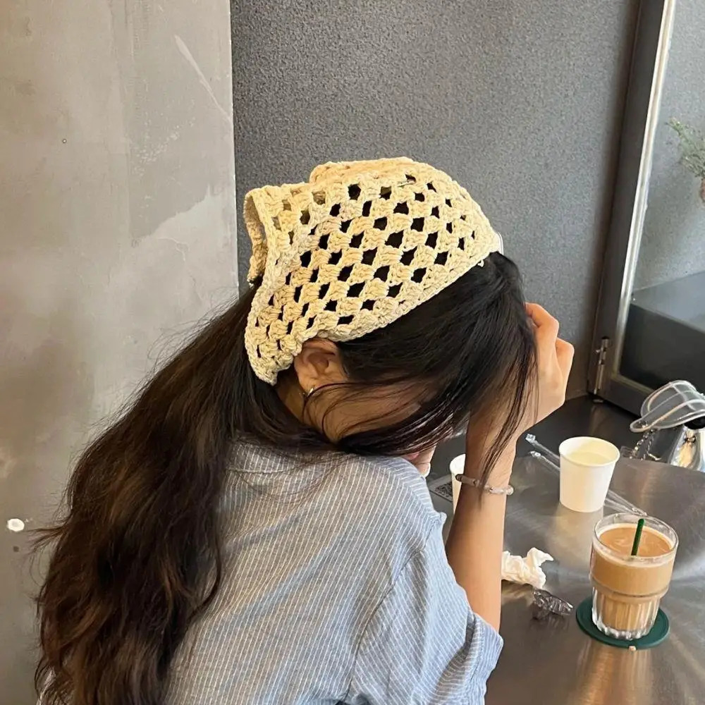 Triangle Headband French Pastoral Style Handmade Crochet Headscarf Knitted Triangle Hair Scarf Elegant Breathable Chic Headwrap 250723
