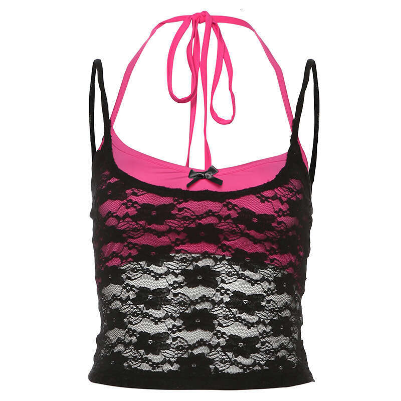 2024 Summer New Women's Sexy Mesh Strap Solid Color Halter Neck Tube Top Two-Piece Set 37e