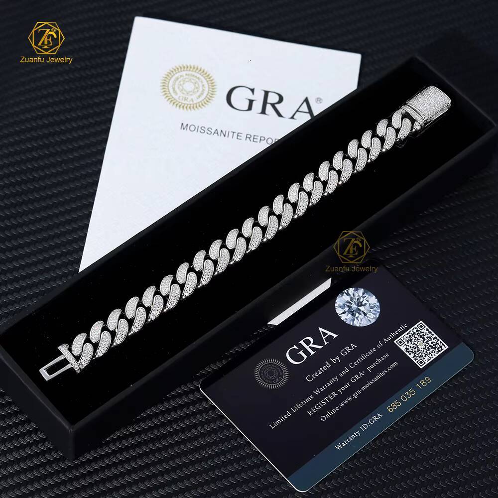 Fine Jewelry Bracelet 8MM Round Excellent Design Hip Hop Jewelry 925 Silver D-VVS1 Moissanite Diamond Miami Cuban Chain Bracelet
