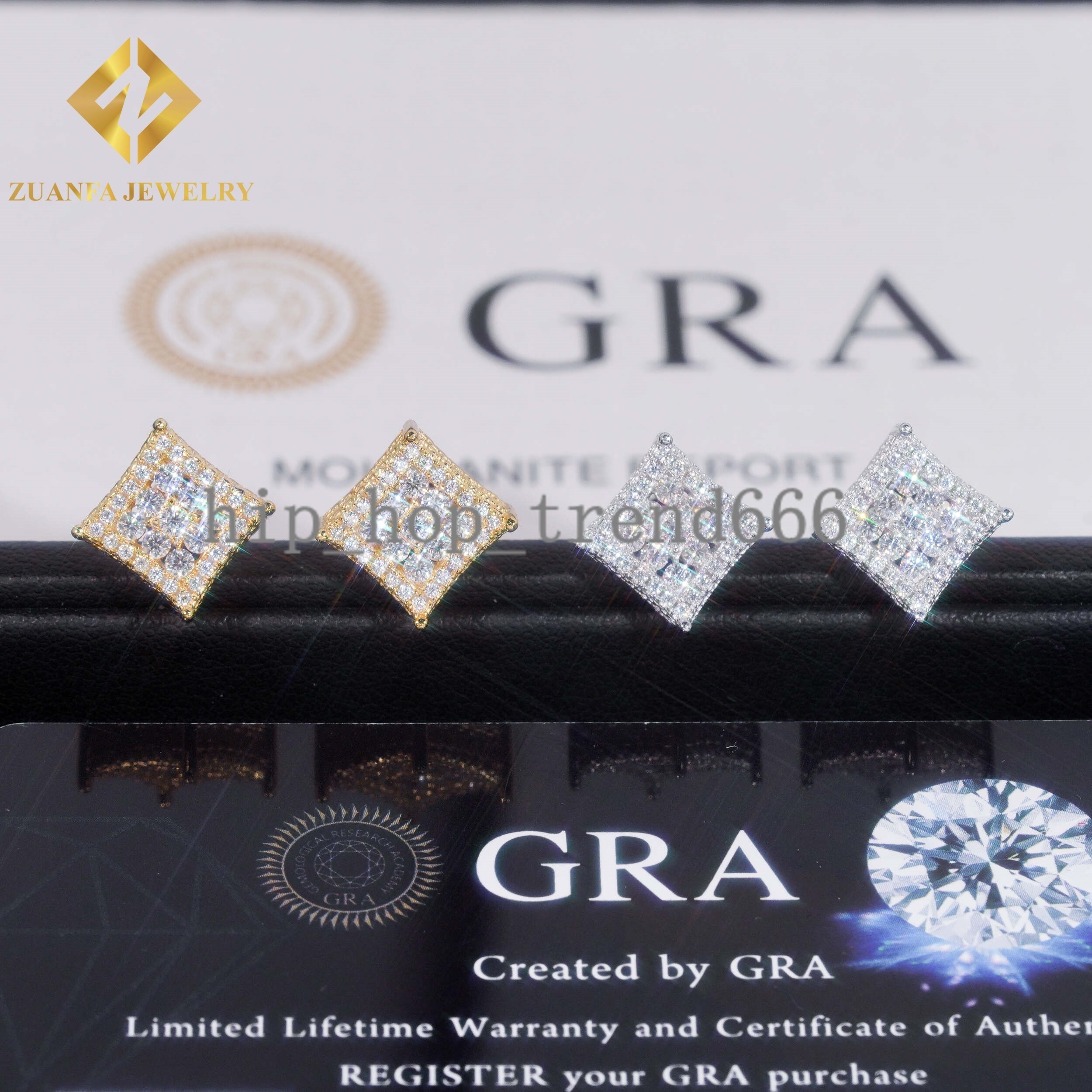 10*10mm Square Stud Earring 925 Silver Moissanite Stud Hip Hop Fine Jewelry Stud Earring for Men Women