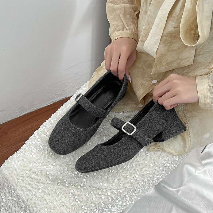 New High Heels Women, Outdoor Wear, High-End Chunky Heel Mary Jane Shoes, 2025 French Style Shallow Mouth Single Shoes for Women