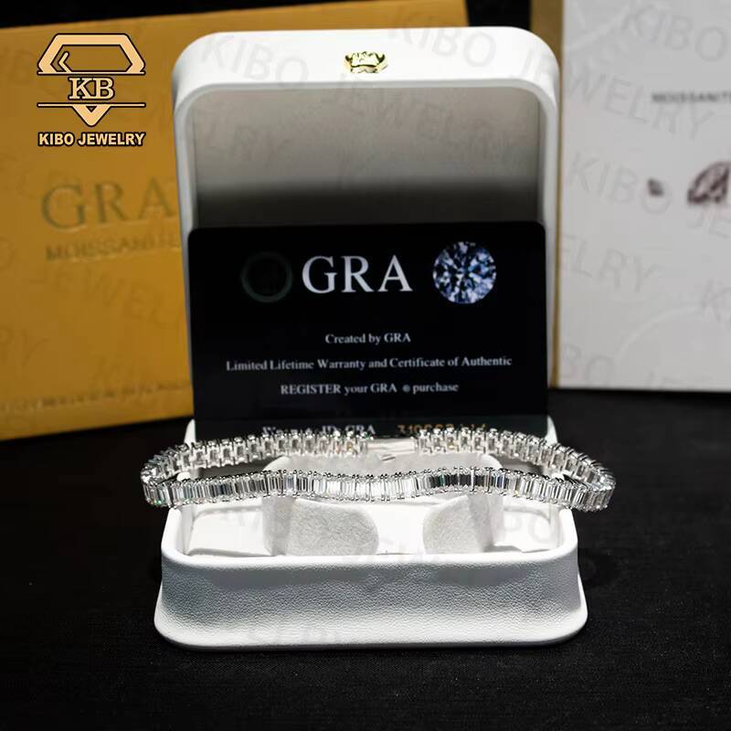 Hot Selling Iced Out Diamond Chains Tennis Necklace 5mm Bracelet 925 Silver Baguette Emerald Cut Moissanite Men Hip Hop Chain