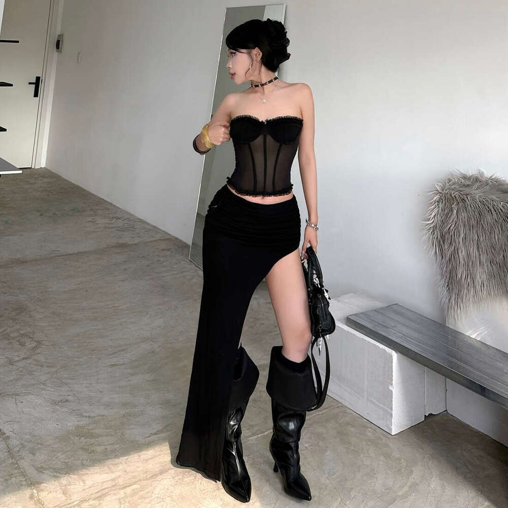 2025 Summer New Elegant Slim Fit Versatile Top Irregular Slimming Skirt Set Women's Clothing 9e0