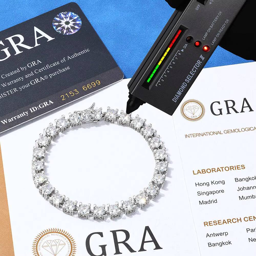 Hip Hop Men Bracelet 6mm S925 Silver Tennis Chain Moissanite Customizable Fashion Bangle