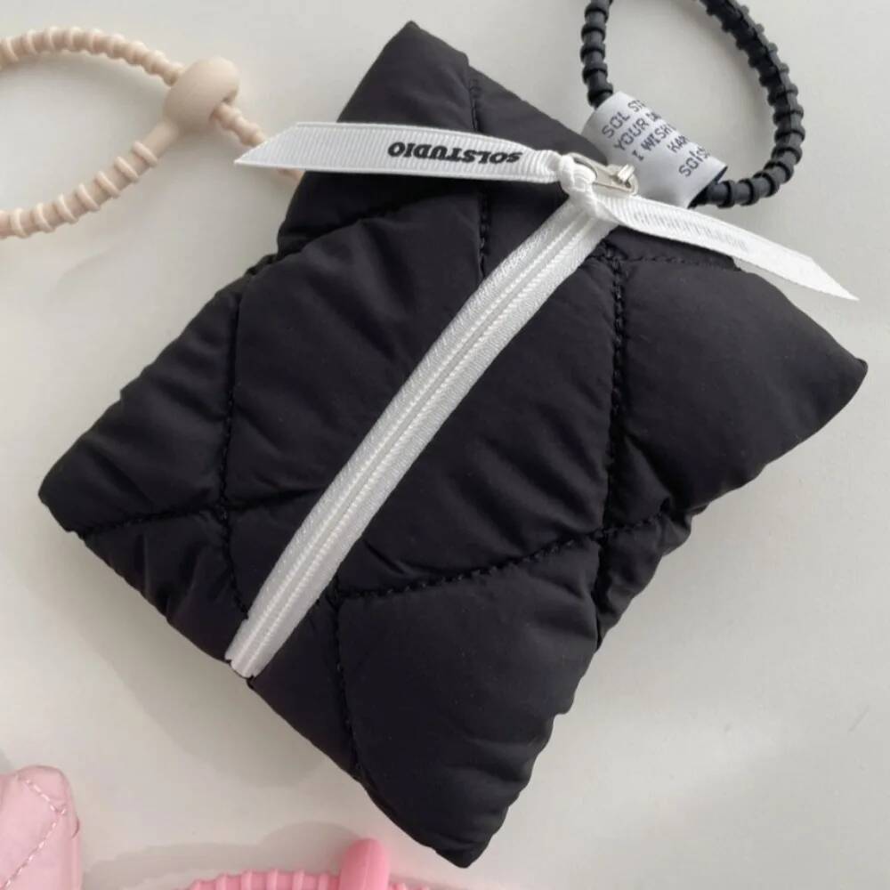 Mini Quilted Cotton Cosmetic Bag Solid Color Travel Coin Purse Soft Portable Small Storage Pouch Zipper Fashion