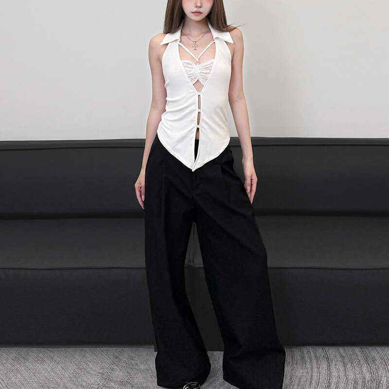2025 Spring New Women's Solid Color Slim Fit Street Fashion Halter Sexy Backless Tank Top aac