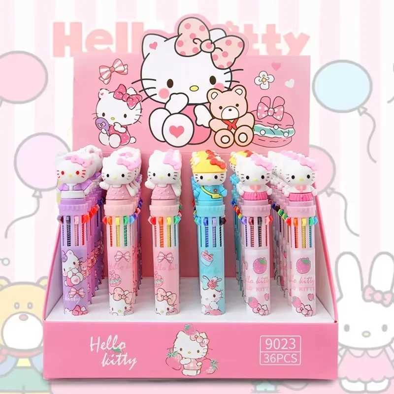 Sanrio Sanrio Kuromi Ballpoint Pen 36pcs 10-Color Marker Hello Kitty 0.7mm School Stationery Graffiti Drawing Writing Instrument w250725