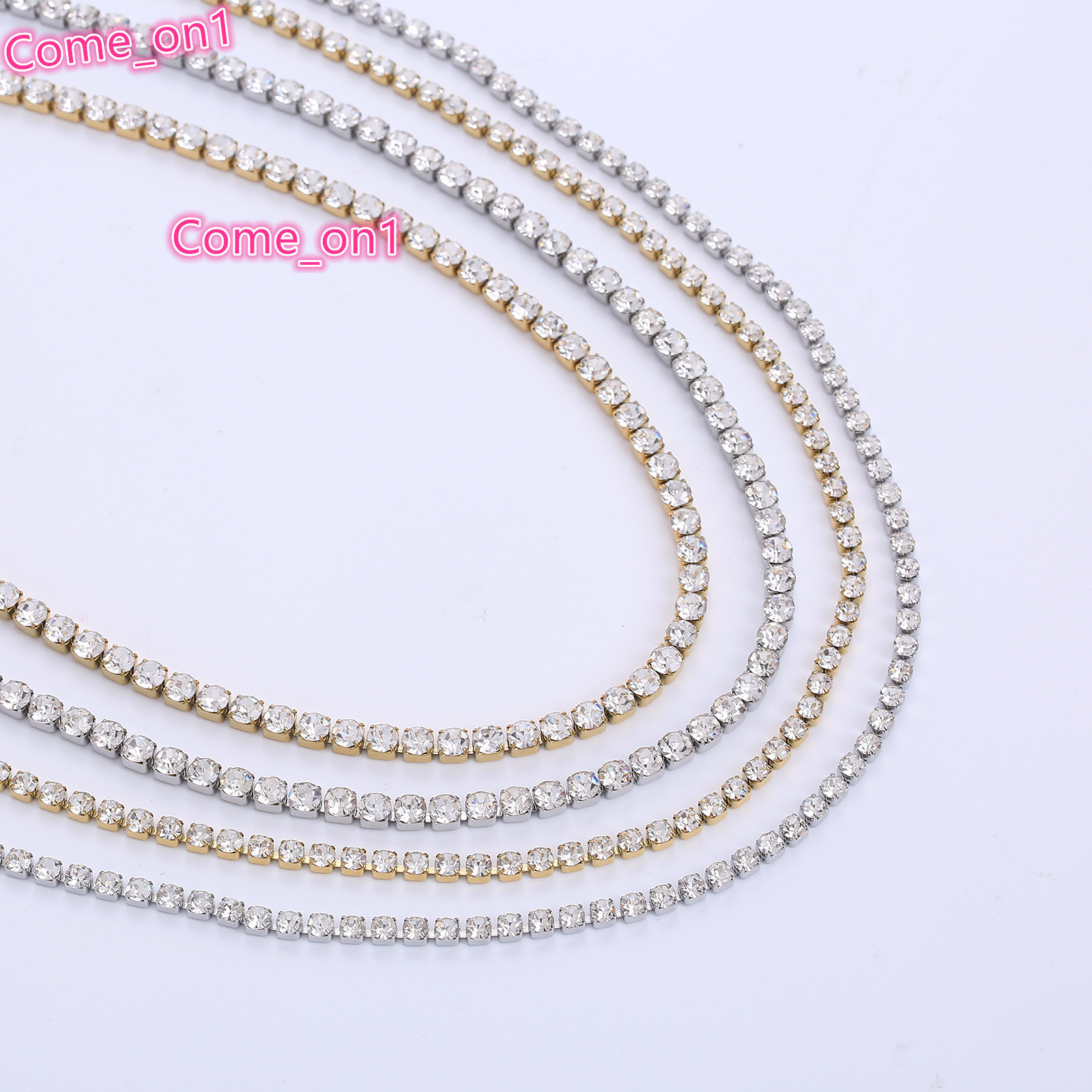 Trendy Womens Stainless Steel Tennis Chain Necklace Gold Plated with 3mm 4mm Cubic Zirconia Geometric Shape for Anniversaries