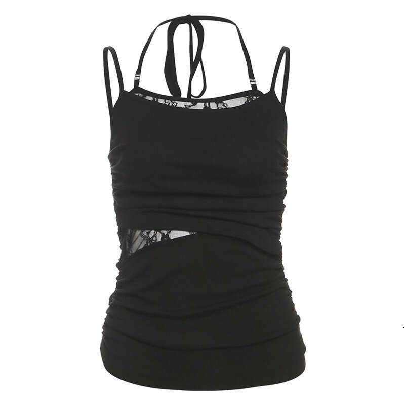 Women's Clothing 2025 Spring Summer New Solid Color Sexy Strap Slim Fit Ruched Mesh Camisole 0ff