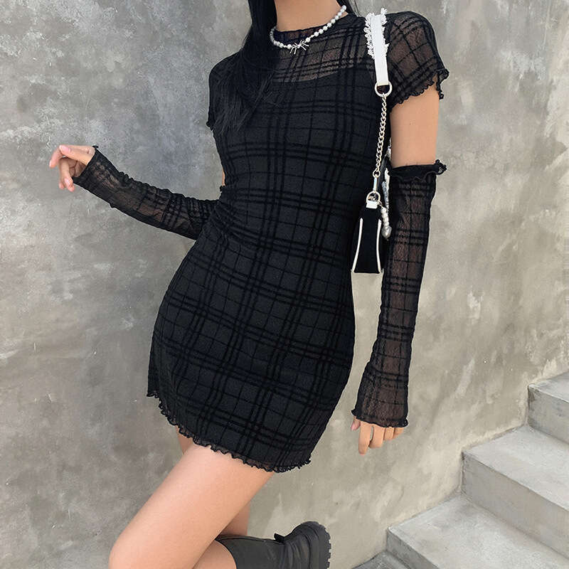 2020 Autumn Winter New Women's Slim Fit High Waist Bodycon Fashion Plaid Three-Piece Dress Set 8a2