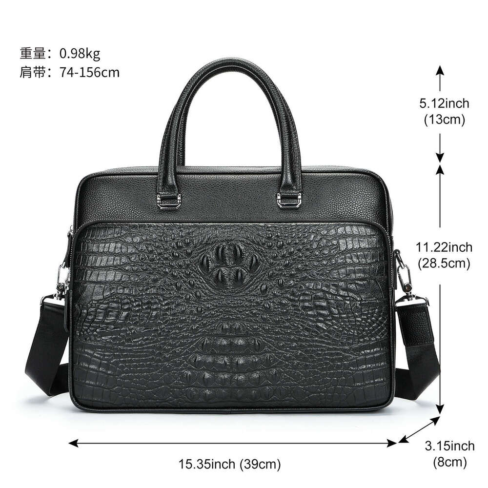 Hot Selling Simple Business Phone and Laptop Bag Genuine Leather Men's Crocodile Pattern Travel Commuter Briefcase