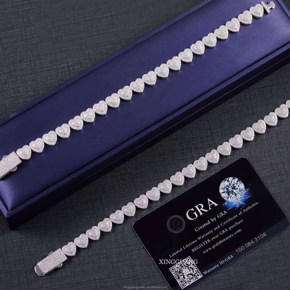 Popular Design iced out Moissanite 10mm Wide S Sier For Men Women VVS Dia Heart Cuban Bracelet