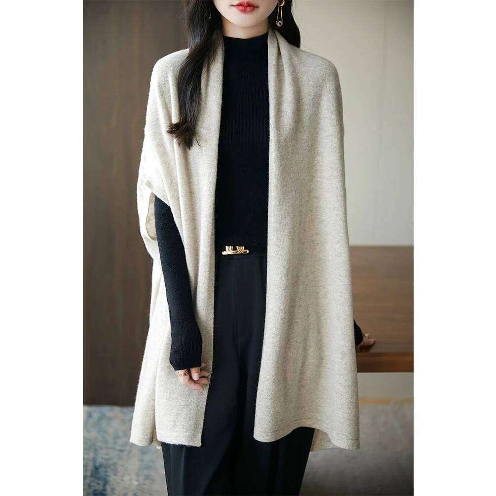 New Women 100% Merino Wool Sweater Casual Warm Shawl Cardigan Loose Cashmere Knitwear Autumn Winter Soft Cozy Tops Clothing MDNG