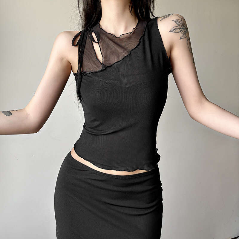 2025 Women's Spring New Fashion Sexy Sleeveless Solid Color Patchwork Crop Top Vest for Women 40d