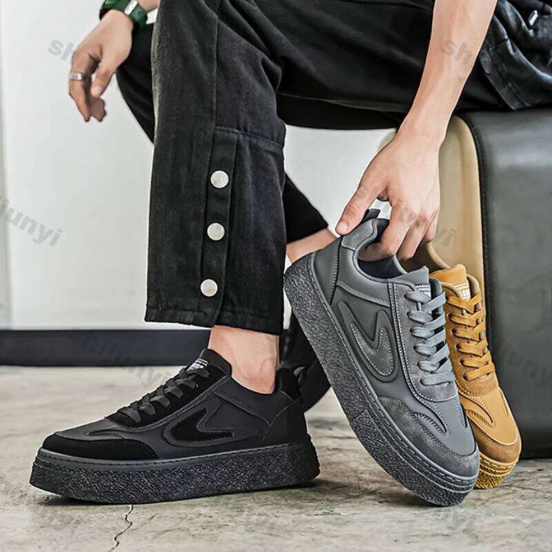 Men's Platform Sneakers Spring Autumn Fashion Lace Up Comfortable Casual Height Increase Thicken Outdoor Vulcanized Shoes