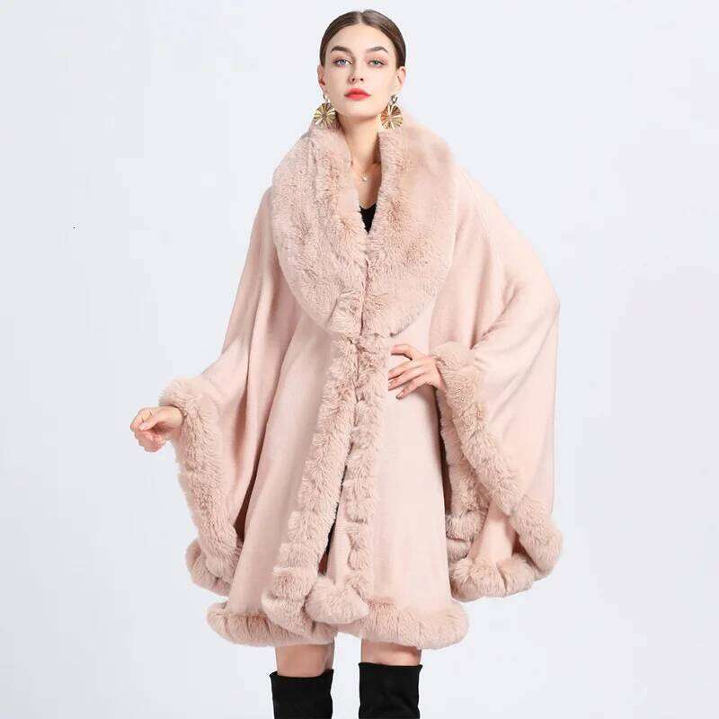 Designer Clothing 2025 Women's Rex Rabbit Faux Fur Shawl Lady Cashmere Feel Wrap Autumn Winter Solid Color Cloak Classic Warm Overcoat New In