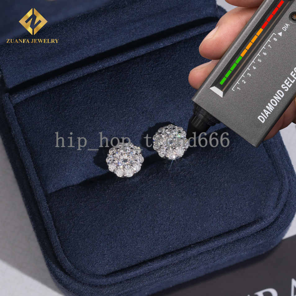 Hot Saling 8.8mm Moissanite Earring Rapper Fashion Diamond Earring Solid 18k Gold 925 Silver VVS1 Moissanite Iced Out Earrings