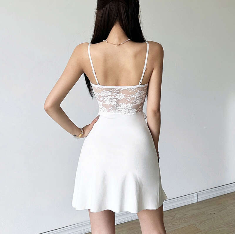 2024 Summer New Women's Solid Color Slim Street Fashion High Waist Strap Backless Dress 2f9