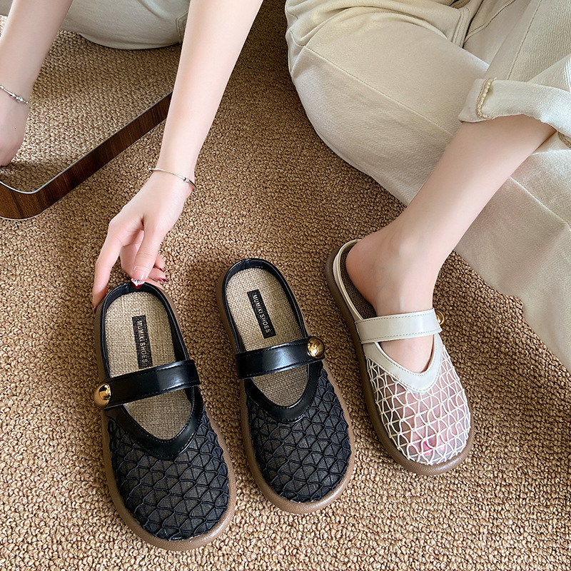 Ddmysports Flat Closed Toe Half Slippers For Women Summer New Slip On Dress With Skirt Mesh Single Shoes Fisherman Sandals Outdoor Shoes