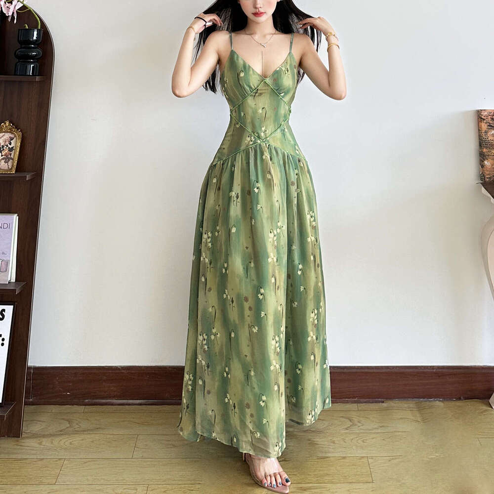 2025 Summer New Green Fresh Waist-Cinching Elegant Slim Strap Dress Lightweight Jacket for Women f82