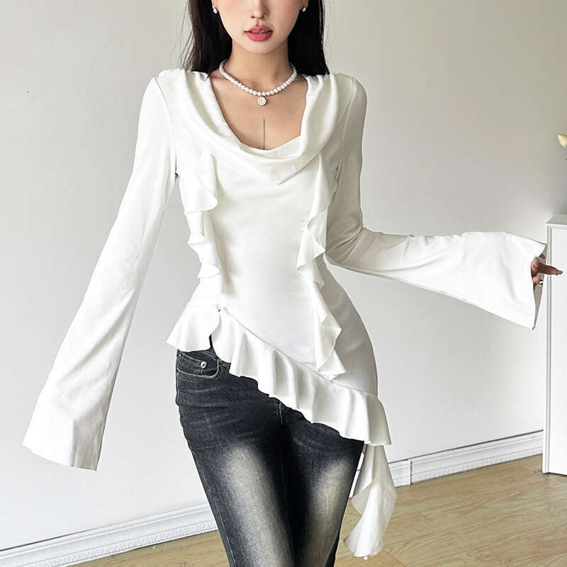 INS2024 Autumn New Women's Solid Color Slim Street Fashion Square Neck Long Sleeve Top eb7