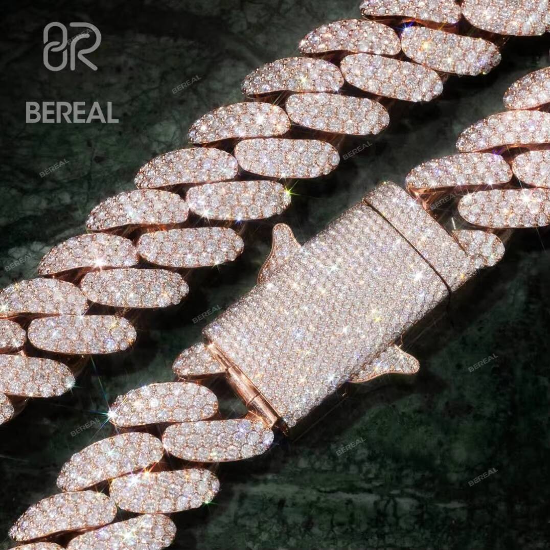 Custom 925 Sterling Silver Cuban Link Necklace Hip Hop Style Iced Out Rose Gold Moissanite Cuban Necklace Fine Men Jewelry