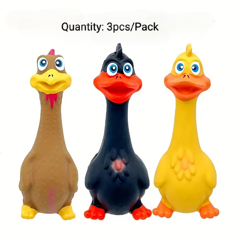 Rubber Squeaky Duck Dog Toys Durable Latex Puppy Screaming Duck Chew for All Breed Sizes Teeth Grinding Pet Play No Batteries Needed 3pcs/Pack
