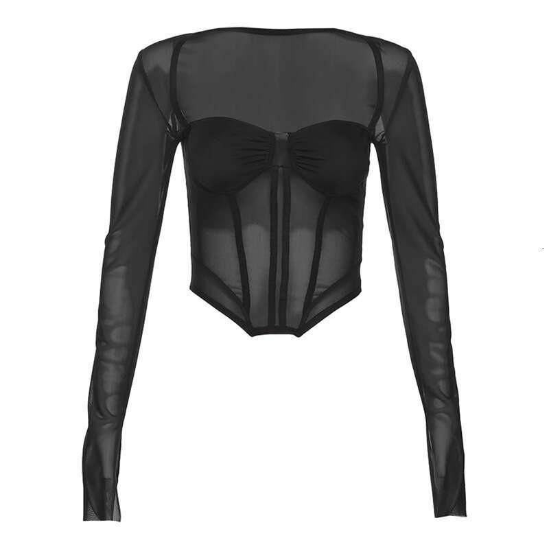 2023 Autumn New Women's Solid Color Slim Fit Crop Street Fashion Square Neck Long Sleeve Top 2c2