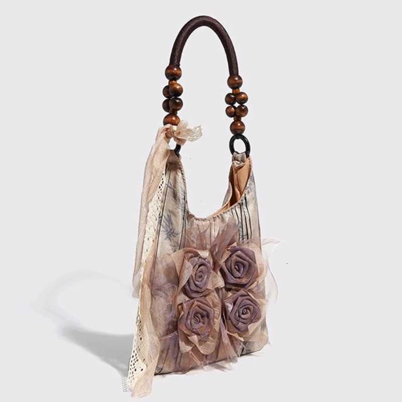Chinese Style Rose Decor Shoulder Bags Fashion Commuter s Classic Pleated Handbags High Quality Women Underarm Bags Y250725