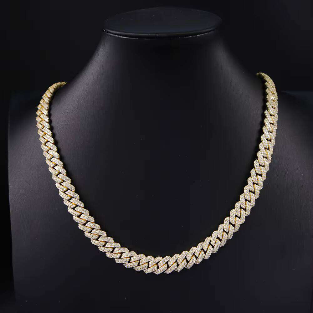 12 mm Wide VVS 2 Rows Cuban S Sier Gold Plated Vvs d Moissanite Dia Infinity Link Chain Necklaces