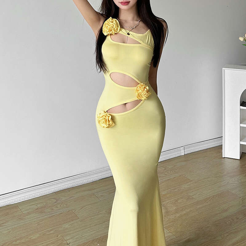2024 Summer New Women's Solid Color Slim High Waist Fashion Strap Sleeveless Backless Dress 6d2