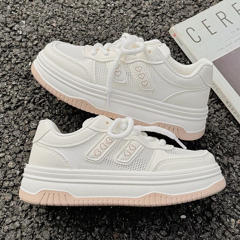 Breathable Mesh White Sneakers Women's Sports 2024 Summer New Fashion Versatile Casual Student Thick Sole Shoes ddmythur