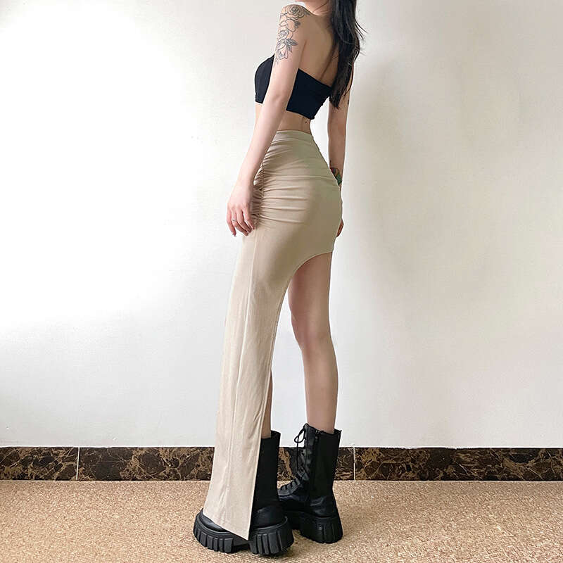 Women's Clothing 2024 Summer New Street Fashion Solid Color Irregular Slim Fit Skirt for Women e7f