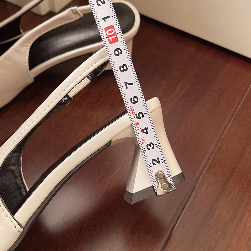 Ddmysports Chunky Heel Sandals For Women Summer New Korean Style Commuter High Heels French Patent Leather End Pointed Toe Single Shoes Outdoor Shoes