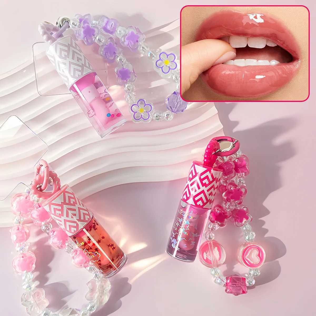 3 colors randomly sent mobile phone pendant portable lip gloss natural nude color cute and moisturizingXJ250724