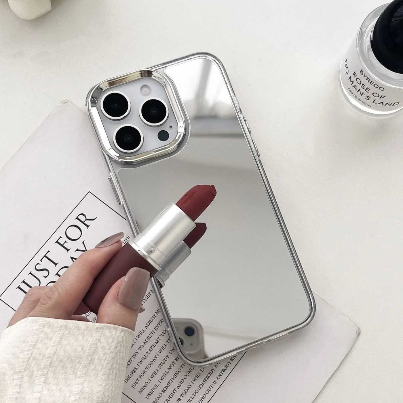 Plating Makeup Mirror Phone Case For iPhone 16 15 14 13 12 11 Pro Max XR X XS Hard Acrylic Shockproof Bumper Cover R250724