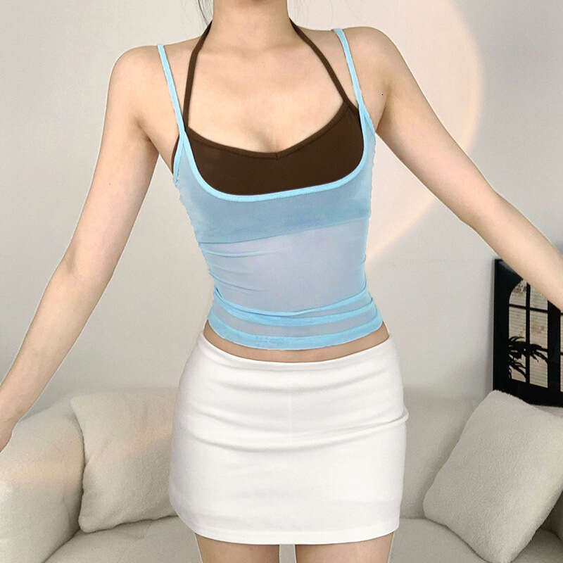 2025 Spring New Women's Fashion Solid Color Slim Street Style Halter Neck Backless Tank Top Two-Piece Set d45